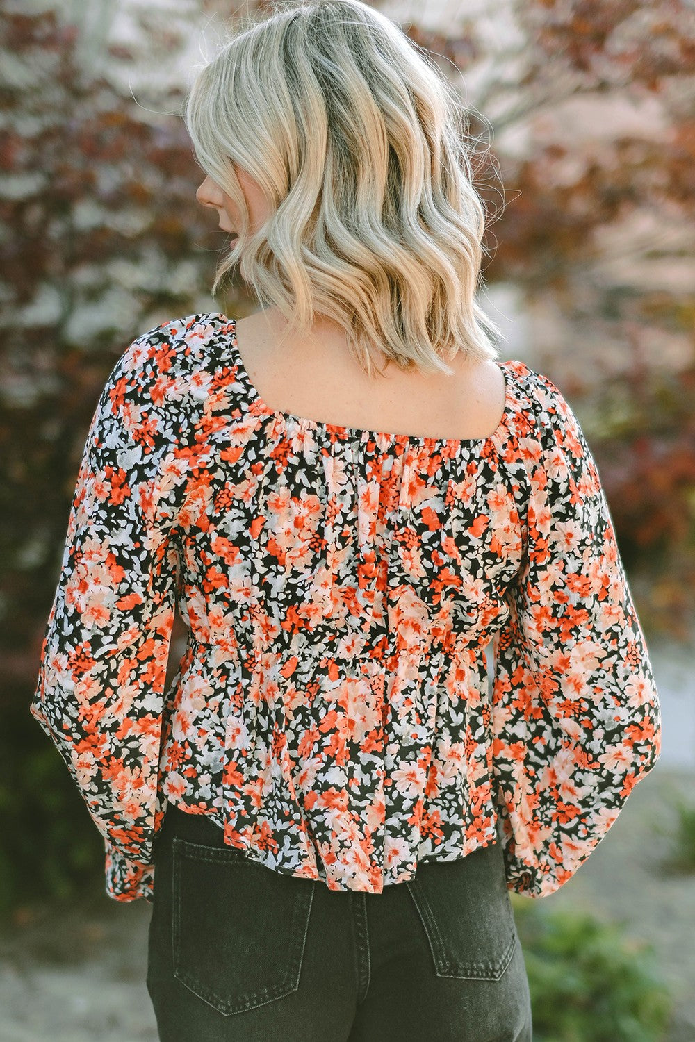 Floral Tied Flounce Sleeve Peplum Blouse